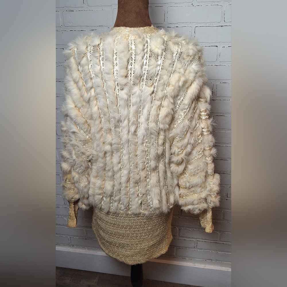 Vintage 60s Fur Wool Blend Cardigan,  Size S READ - Picture 2 of 7